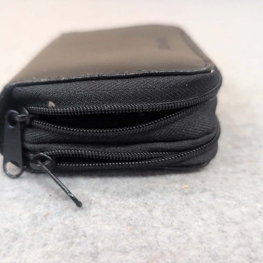 Buxton Double Zip Genuine Leather Accordion Card Wallet Black ID Window Pocket - Picture 3 of 6